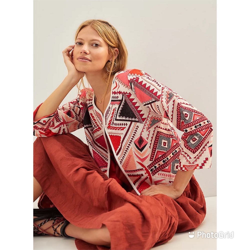 Anthropologie Red and Black Geometric Jacket
